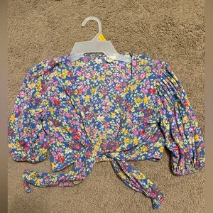 Billabong Blue Floral Top Tie-Front